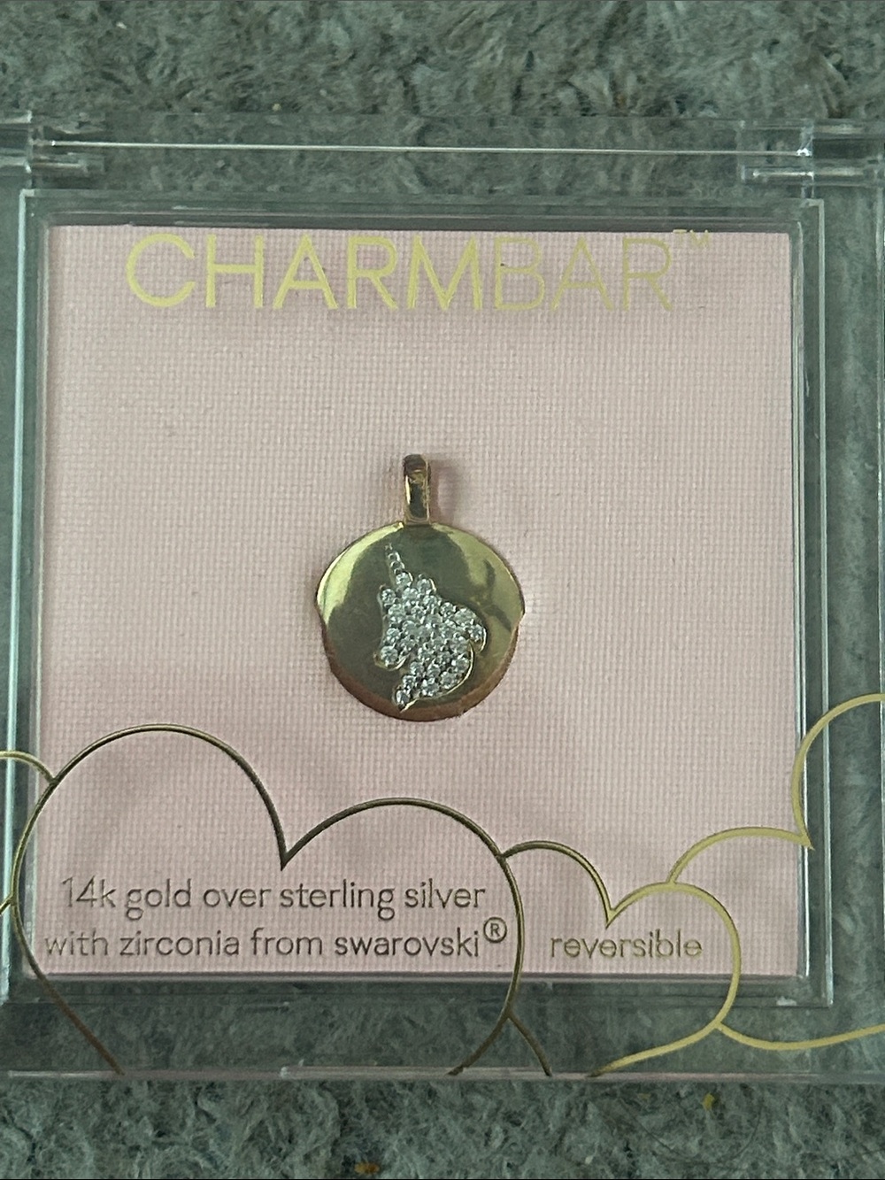 Charmbar 14k Gold Sterling Silver W/Zirconia From Swarovski Reversible Charm